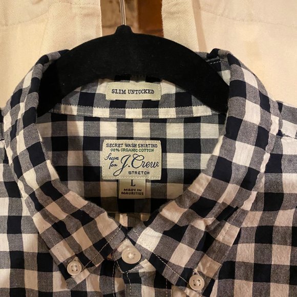 J Crew Navy Check , Large Slim Untucked - Picture 2 of 3